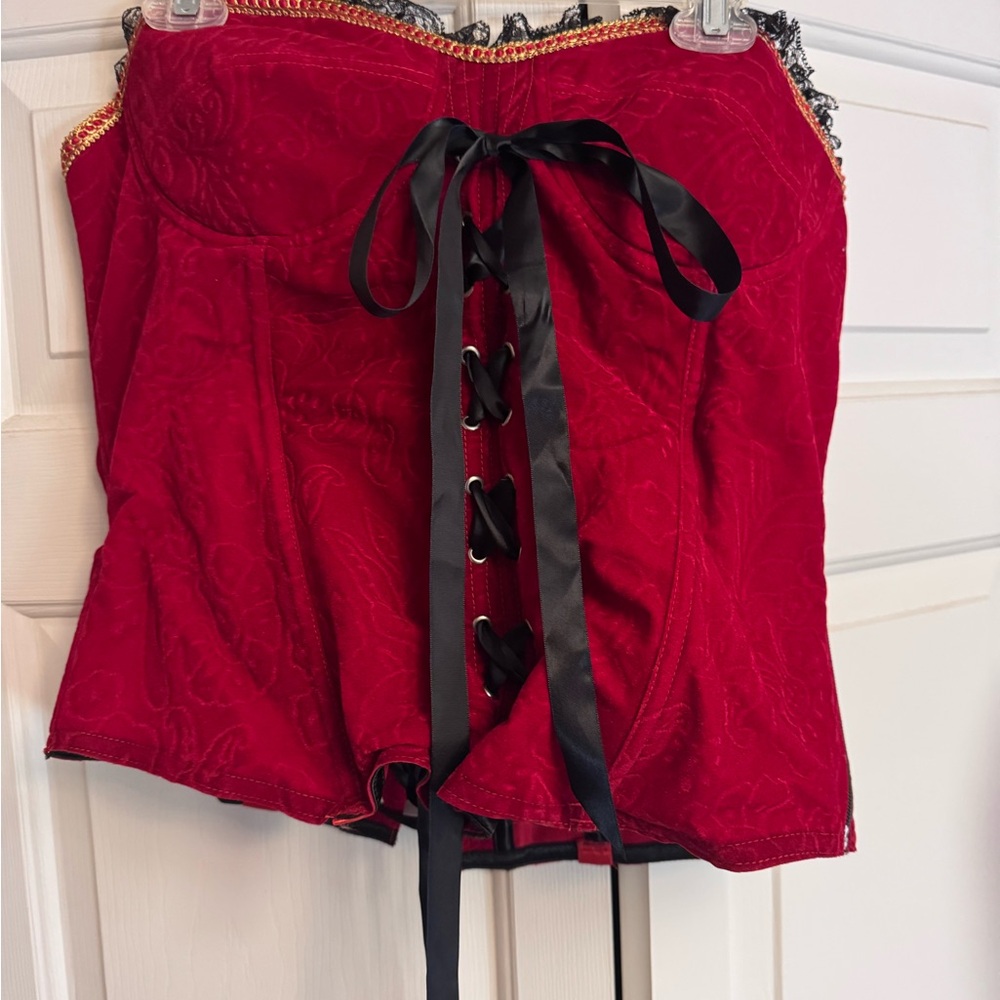 Red Corset Top with Black Ribbon